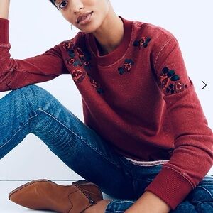MADEWELL EMBROIDERED CUTOFF SWEATSHIRT DEEP CRIMSON SIZE M